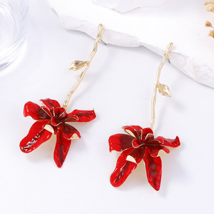 Trendy Metal Flower <strong>Stem</strong>-Shaped <strong>Earrings</strong> Cross-Border Exaggerated Fashion for Women Elegant Party - Product Image 4