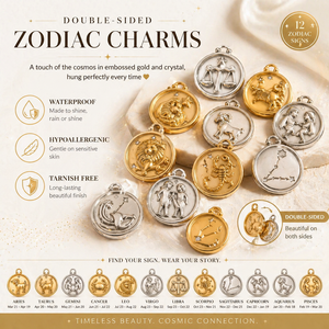 Amuletos del Zodiaco de Doble Cara |   Colgante de Acero Inoxidable Chapado en Oro PVD de 18K con Signo del Zodiaco |   Resistente al agua, hipoalergénico y sin deslustre - Product Image 1