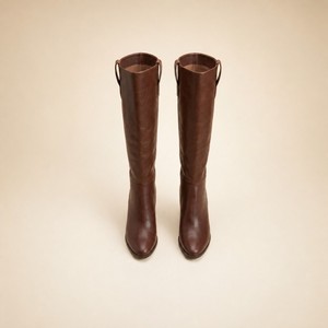 <span class=keywords><strong>Stivali</strong></span> da equitazione da donna in pelle marrone scuro, alti fino al ginocchio, con punta affusolata e tacco largo, classici per autunno/inverno, personalizzabili ODM, MOQ basso - Product Image 2