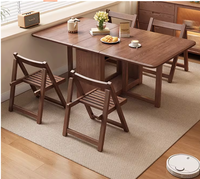 Table à manger pliante en bois massif, table à manger rectangulaire décontractée pour la maison et chaises, table pliante rétractable pour petits espaces