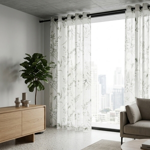 Cortinas Transparentes Impresas con Diseño Personalizado al por Mayor, Cortinas de Voile de <span class=keywords><strong>Lino</strong></span> Sintético de Primera Calidad, Tratamientos de Ventanas Botánicos Directos de Fábrica - Product Image 2