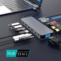 Listo para enviar Aluminio 3,0 Hub 13 puertos con adaptador de corriente tipo C y A Stock Estación de acoplamiento HUB de USB-C