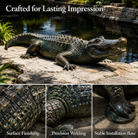 Sculpture d'alligator en bronze grandeur nature, grande œuvre d'artisanat métallique d'extérieur, statue de faune antique moulée à la main pour parc, jardin, complexe hôtelier, musée