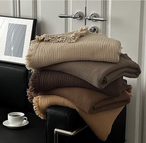 Sofá suave de alta calidad, ropa de cama, viaje, Hotel, oficina, Color sólido, 100% algodón, borlas, manta tejida para regalo - Product Image 1