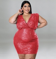 2025 grande taille femmes étincelle Sequin licou sans manches Mini robe de soirée XL-5XL Sexy robe de soirée moulante