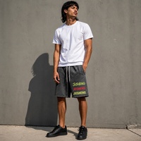 Pantalones Cortos de Felpa Vintage Personalizados con Borde Cortado, Lavado Ácido y Efecto Desgastado para Hombre