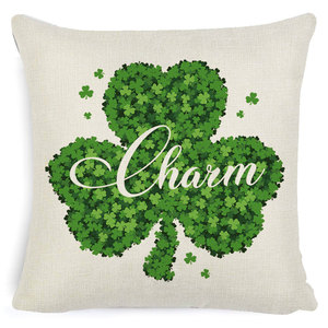 Cotton Linen <b>Cushion</b> Cover Square Sham With Shamrock Charm Pattern <b>For</b> Home Decor St Patrick's Day Pillowcase Washable - Product Image 1