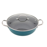Ensemble de 8 casseroles et poêles en fonte émaillée Bright Houseware, antiadhésif, écologique, bleu vintage, avec couvercles en verre et silicone
