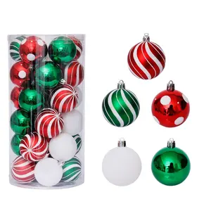 Wholesale customize christmas balls-Amazon Factory Customized Fireproof Plastic Ball Ornaments 6 cm Red and Green Christmas tree Decoration Shiny Christmas Ball