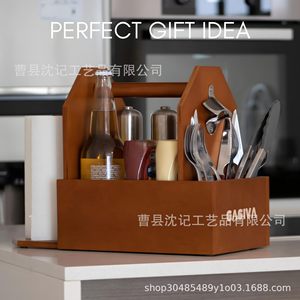 Wooden Portable Storage Box With Bottle Opener <b>Paper</b> Towel Holder Cutlery Compartment For <b>Kitchen</b> Picnic - Product Image 1