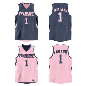 Camiseta de Baloncesto Deportiva Personalizada de Doble Cara en Gris y Rosa - Product Image 1