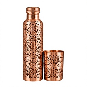 Luxury Copper <b>Water</b> <b>Bottle</b> with Floral Pattern Portable Travel Flask <b>Metal</b> Drinkware Set - Product Image 1