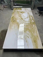 Plaque de marbre UV vert jade texturé CE 1220*2440mm, revêtement brillant imperméable, style chinois, pour mur de fond intérieur et salle de bain