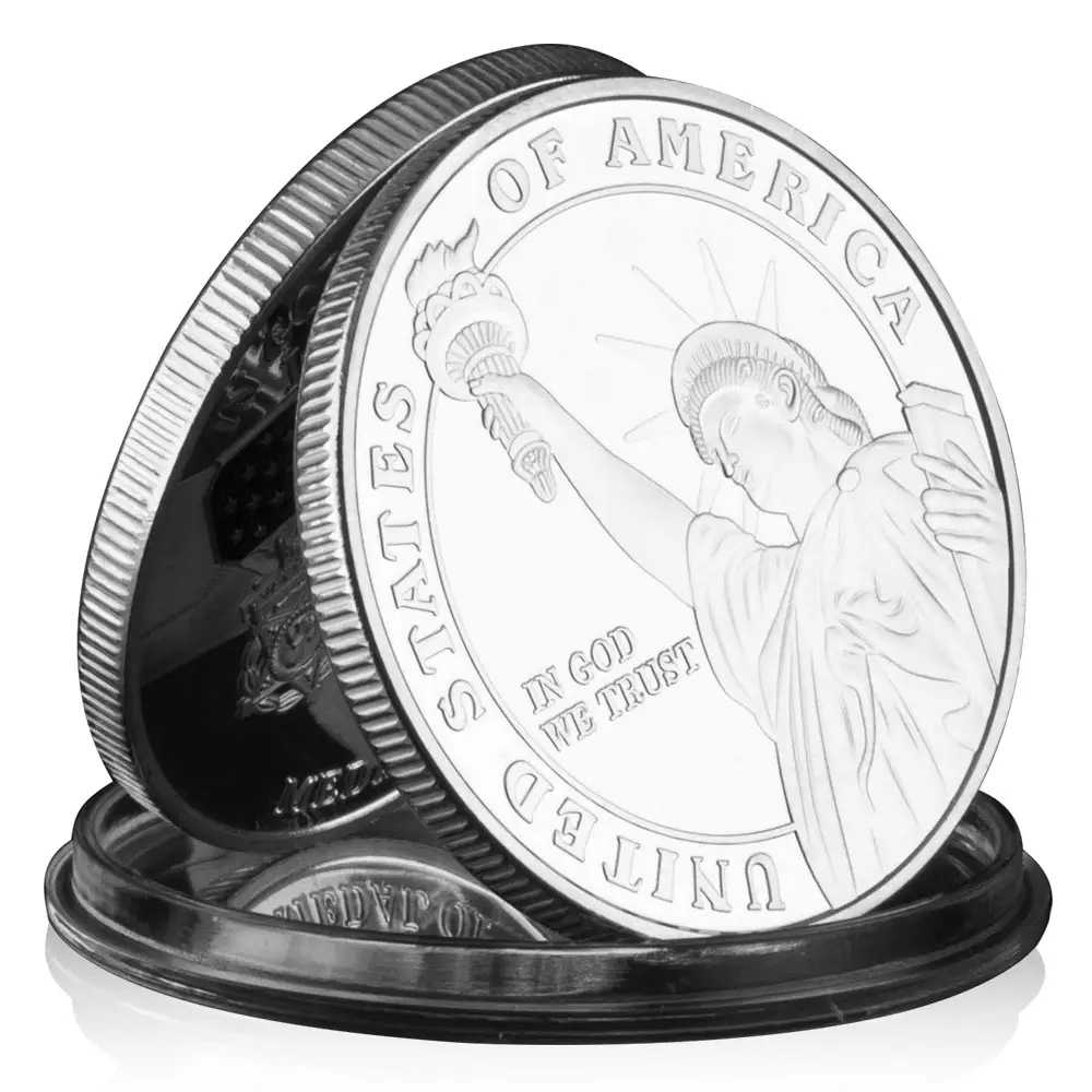 เหรียญเกียรติยศสะสมเหรียญ In God We Trust USA เหรียญที่ระลึกอิสรภาพ รูปปั้นเหรียญที่ระลึกอิสรภาพ เหรียญชุบเงิน