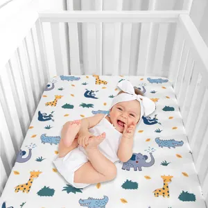 Cartoon Animal Elephant Baby Fitted Crib Sheet Baby Bed Cover Nursery Bamboo Cot Sheet