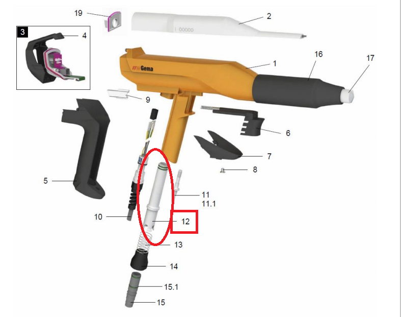 Внутренняя Порошковая трубка Gema GM03 с ручным пистолетом, полная 1007958