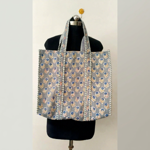 Traditional Gray Cotton <b>Tote</b> <b>Bag</b> with Floral Print Bohemian Style <b>Summer</b> Casual Zipper Shopping Handbag for Women - Product Image 1