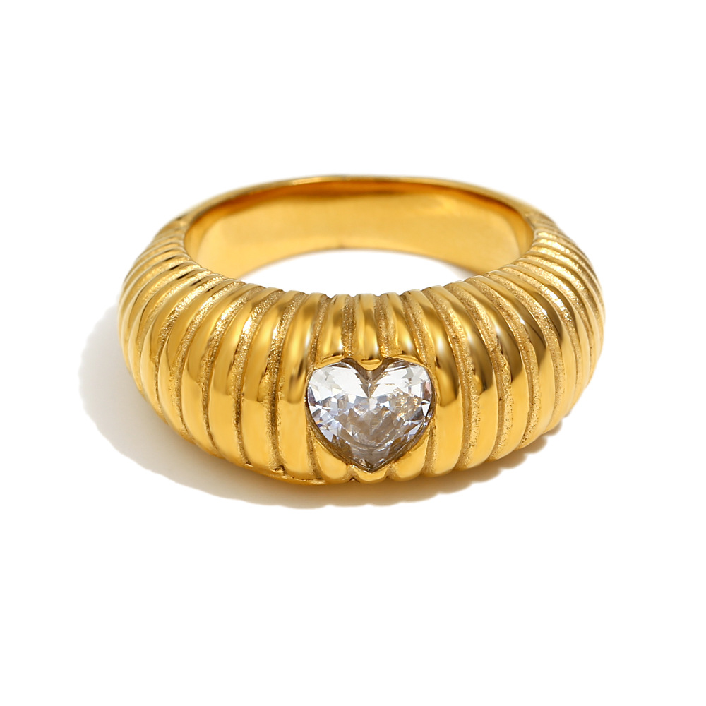 Long bread heart Zircon ring - Gold