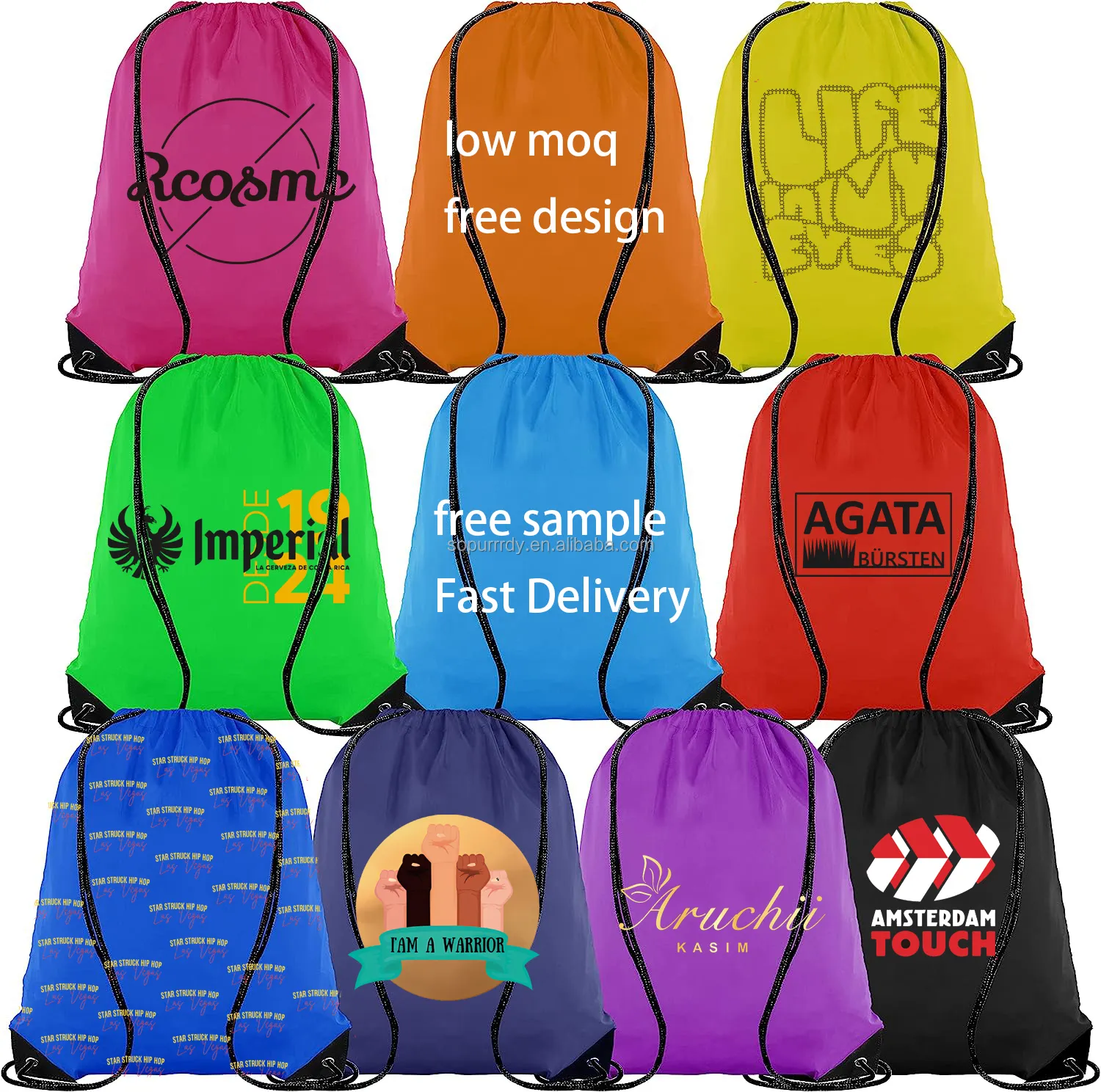 Custom logo printed calico backpack oem gift plain polyester nylon sports gym dust bag drawstring customised drawstring bag