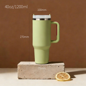 Gobelet isotherme en acier inoxydable de 40 oz <span class=keywords><strong>pour</strong></span> boissons chaudes et froides, <span class=keywords><strong>tasse</strong></span> de voiture avec poignée et paille, maintien au chaud 6-12h - Product Image 2