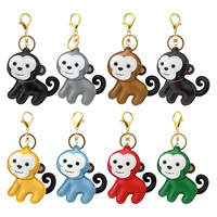 Porte-clés singe en cuir véritable rembourré, joli pendentif animal avec fermoir, breloques de sac en cuir de vache, accessoires pour sac à main