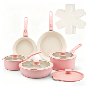 Ensemble de 6 ustensiles de cuisine en céramique antiadhésifs durables avec poignées amovibles, compatibles induction, casseroles et poêles avec couvercles en verre, lavables au lave-vaisselle - Product Image 4