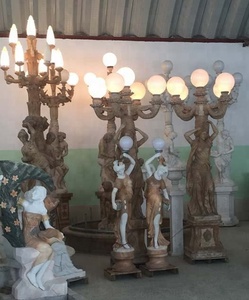 Statue de sculptures lumineuses en marbre grandeur nature pour femme avec lampe sur la tête - Product Image 4