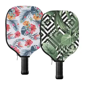 Housse de pagaie de Pickleball Camouflage en cuir Pu en néoprène avec logo personnalisé Housses de pagaie de balle de cornichon à sublimation vierge avec poignée Pock