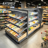 Étagère de présentation alimentaire autoportante efficace pour supermarché, unité de rayonnage réglable pour confiserie, distributeur commercial de noix en vrac
