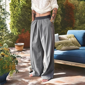 Pantalon Palazzo en Satin pour Homme, Taille Mi-Haute, Coupe Ample, Jambe Large, Taille Élastique, Décontracté, Fabricant OEM de Pantalons de Mode Personnalisés - Product Image 2