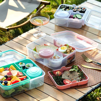 3-delige lekvrije bento lunchbox met handvat, magnetronbestendig, voedselveilige kunststof container voor kinderen op school