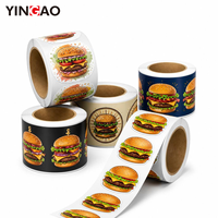Autocollants personnalisés Yingao en rouleau, imperméables, pour emballage de hamburgers, autocollants en vinyle pour emballage de restauration rapide, autocollants adhésifs pour boîte à hamburgers, autocollants de marque