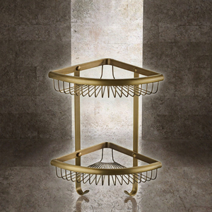 Étagère d'angle triangulaire pour salle de bain, support de douche en métal avec crochets - Product Image 3