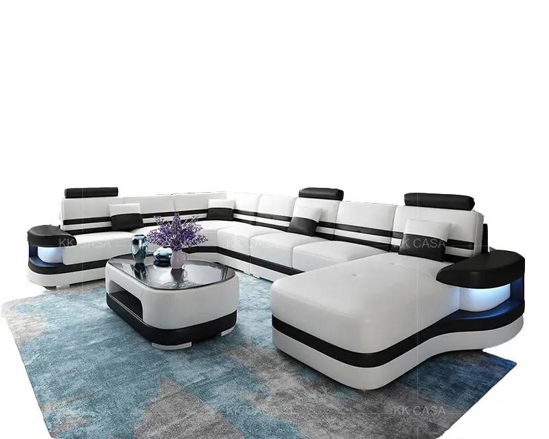 Luxus Modernes Design Wohnzimmer Möbel Sets Edelstahl Italienische Leder U förmigen Sofa 7 seater Set