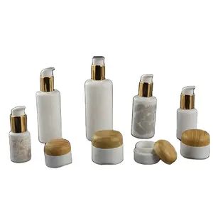 Emballage קוסמטי 30ml-200ml אופל לבן זכוכית בקבוק עם מכסה זהב/משאבה/טפטפת קרם בקבוק