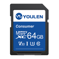 Carte mémoire SD en plastique Youlen Consumer Series 32 Go 64 Go 128 Go 256 Go 512 Go Haute vitesse V30 V10 CLASS10 U3 U1 Vente en gros personnalisée