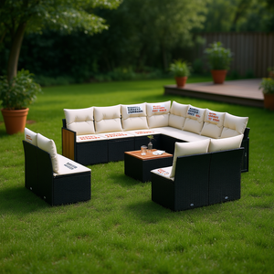 Conjunto de Sofás de Jardín de Ratán Negro para 6 Personas, Muebles de Exterior Resistentes a la Intemperie, Diseño Contemporáneo - Product Image 2