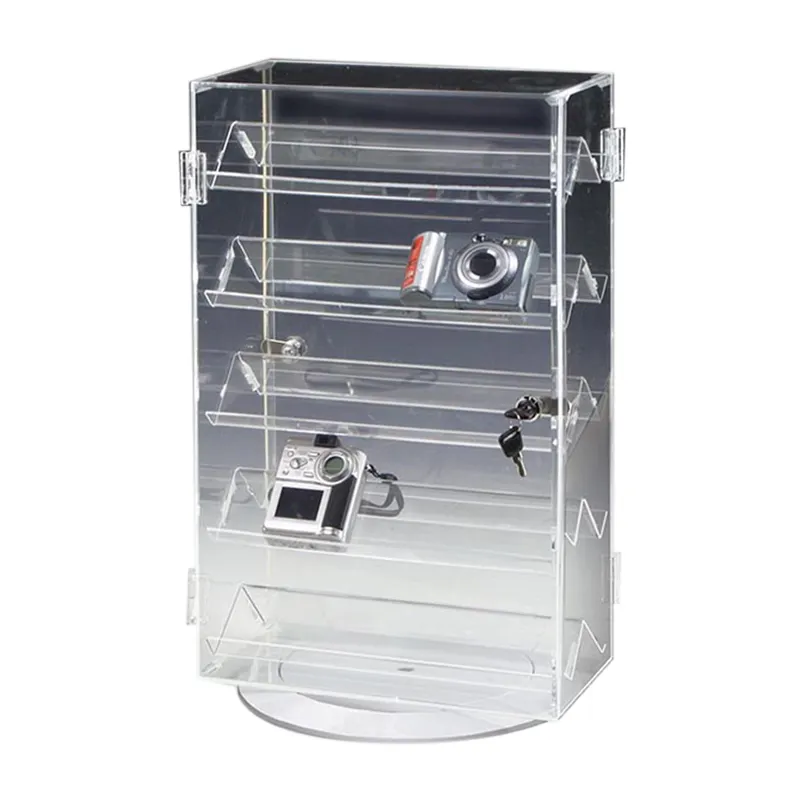Large Revolving Camera Showcase Display Locking Acrylic Case For Wholesale