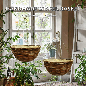 Cesta Colgante de Ratán Natural Hecha a Mano, Maceta Tejida para Plantas de Interior y Exterior en el Jardín con Cadenas - Product Image 2