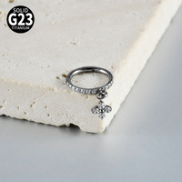Cincin Klik Segmen Bunga Titanium G23 dengan CZ |   Perhiasan Tindik Hidung & Telinga Motif Bunga untuk Studio Estetika & Pasokan Grosir