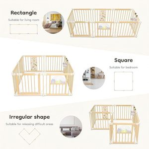 Parc d'activités pliable en bois pour bébé, taille et forme réglables, aire de jeu portable, clôture de jeu pour bébé avec portillon - Product Image 6