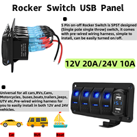 Panel Saklar Rocker Kapal Laut 4 Gang dengan Pengisi Daya USB 12V, Voltmeter LED, Panel Saklar Tahan Air untuk Mobil, Truk, RV