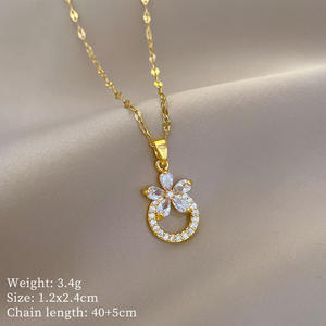 Moda cristal flor Acero inoxidable chapado en oro circón colgante collar hombres mujeres moda único Popular - Product Image 4