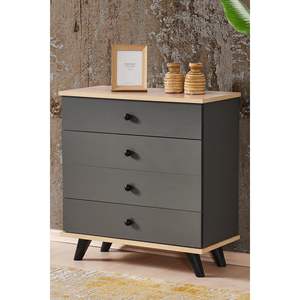 Commode moderne nordique à 4 tiroirs Artemis, élégante, en bois massif, pour chambre à coucher, table de chevet, Sonomo Anthracite, commode de luxe - Product Image 4