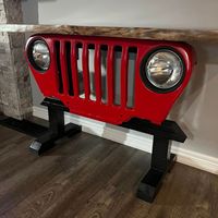 Table console industrielle vintage inspirée des Jeeps, avec plateau en bois, meubles de style automobile pour salon, bureau