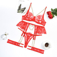 Offre Spéciale Fine Lingerie Sexy Sous-Vêtements Femmes Corps Transparent Soutien-Gorge Nu Avec Chaîne De Luxe Jarretière Fantaisie Intime