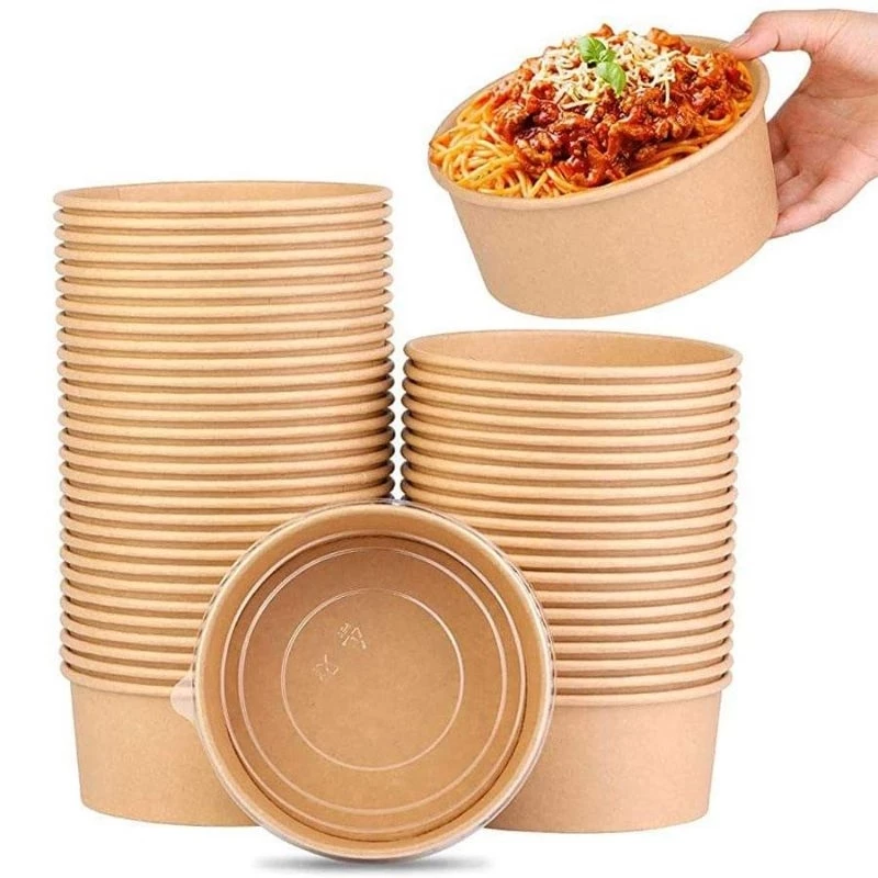250ml 750ml Biodegradable Kraft Hot Food Paper Bowl Takeaway Food Packaging Container Disposable Paper Soup Cup with Lid