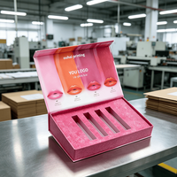Boîte cadeau magnétique rigide pour gloss à lèvres avec insert en papier ou en EVA pailleté et logo imprimé, ensemble de maquillage multi-lèvres, emballage cosmétique