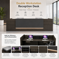 Comptoir de réception moderne en bois avec panneau lumineux LED pour hall d'entreprise ou bureau, logo personnalisé