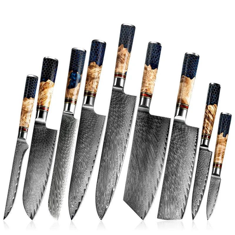 Hot Selling Kitchen Knives Set 67 Layer Damascus Steel Chef knife Ultra Sharp Meat Vegetables Kitchen Knife with Resin Handle
